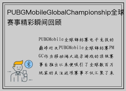 PUBGMobileGlobalChampionship全球赛事精彩瞬间回顾